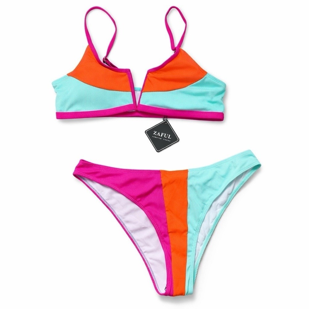NWT Zaful Women's Colorblock‎ Ribbed Bikini Size XL, Two-Piece Set